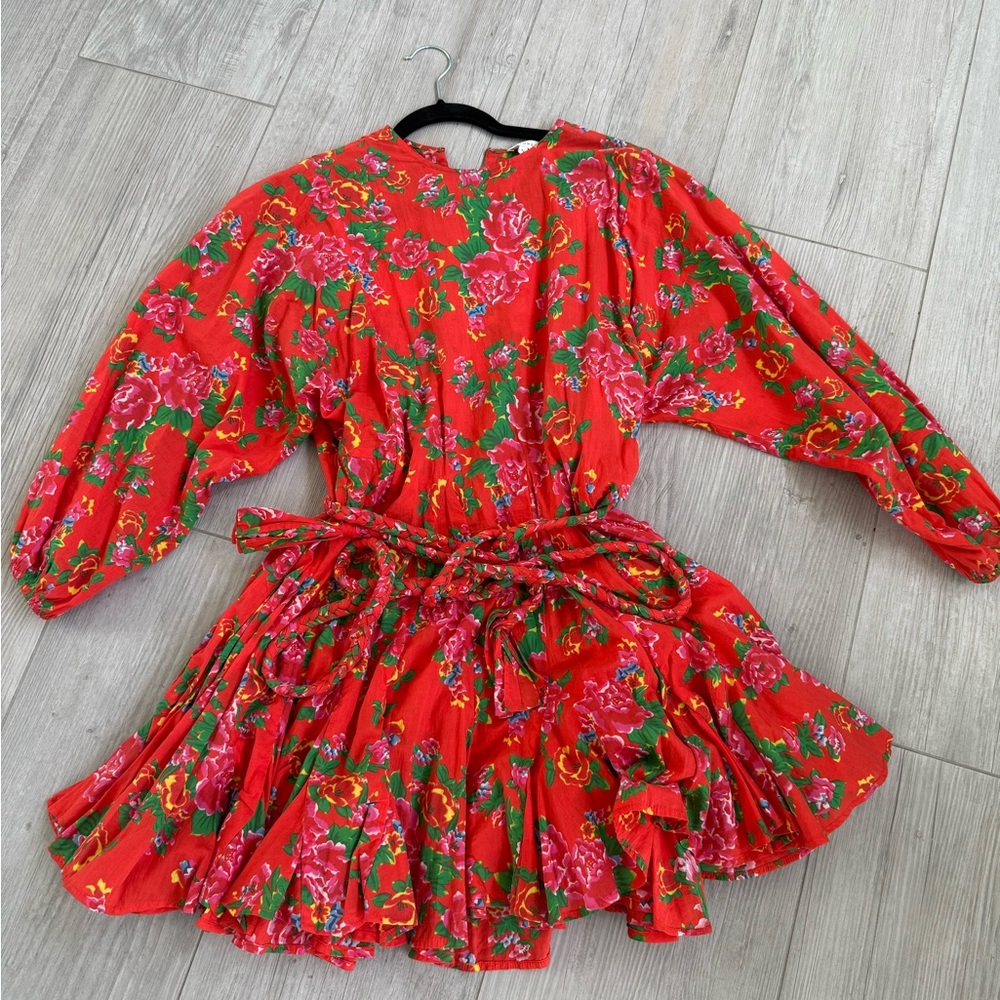 RHODE Red Floral Dress with Pink and Green Accents